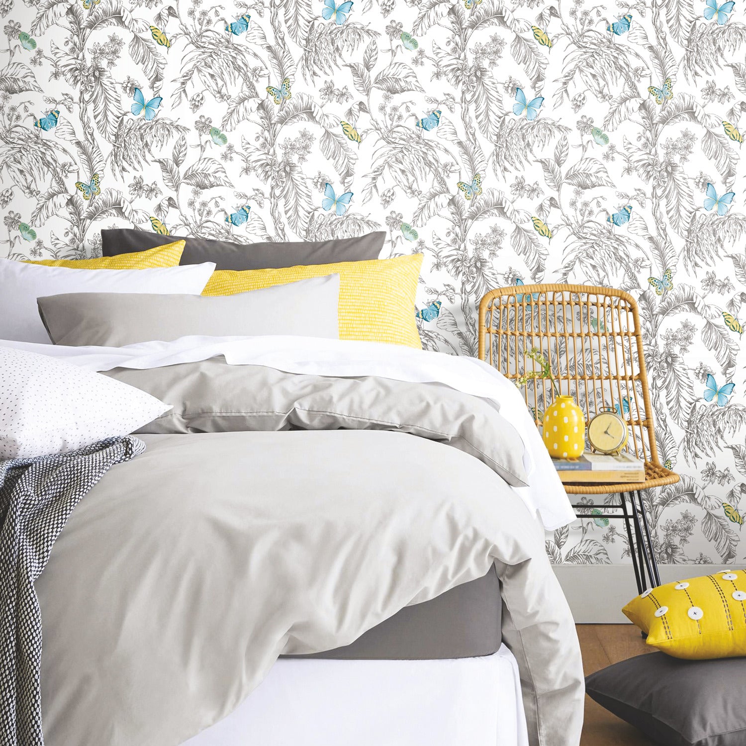 Butterfly Sketch Peel and Stick Wallpaper in a room setting