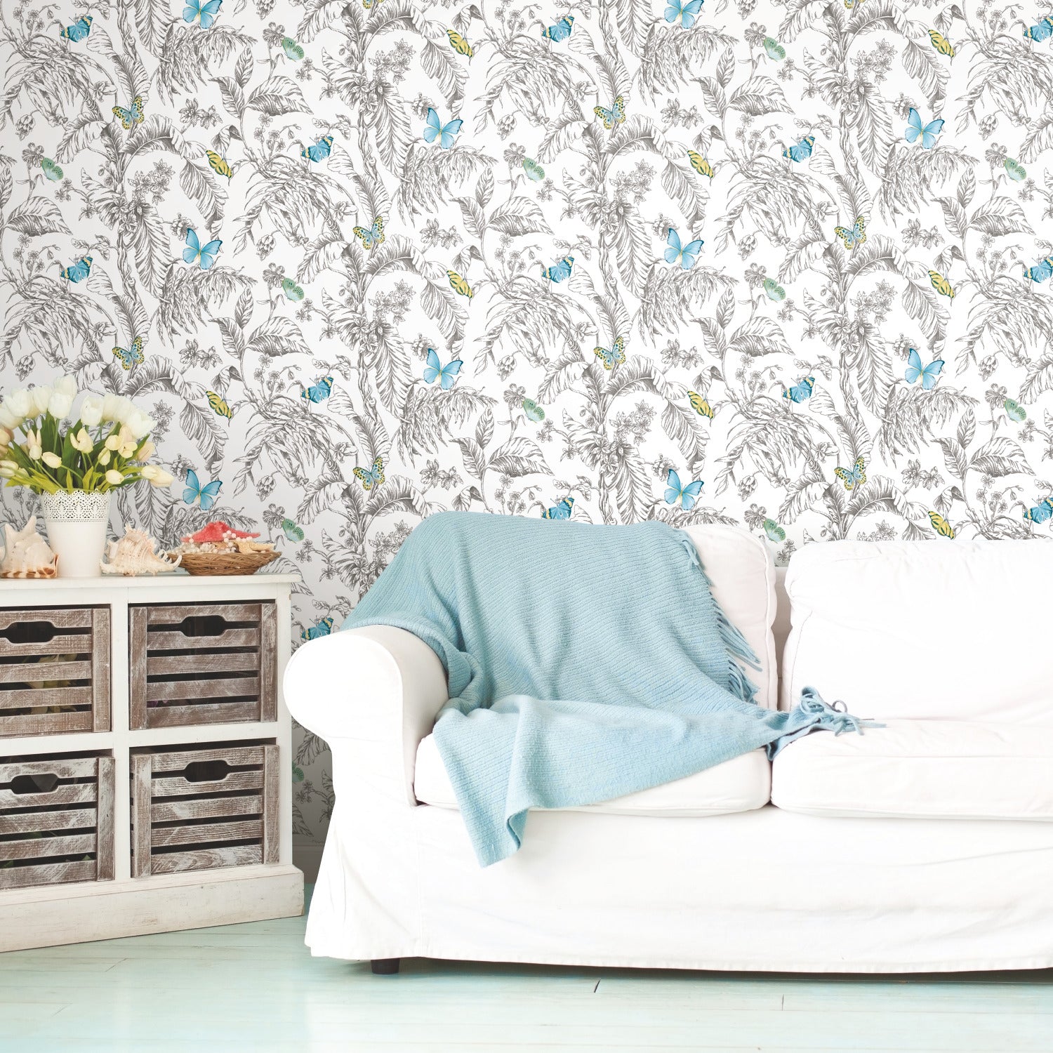Butterfly Sketch Peel and Stick Wallpaper in a room setting