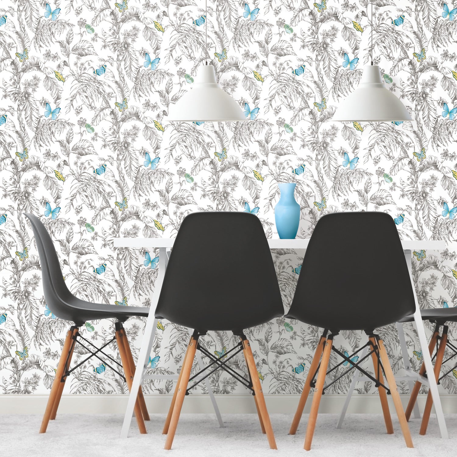 Butterfly Sketch Peel and Stick Wallpaper in a room setting