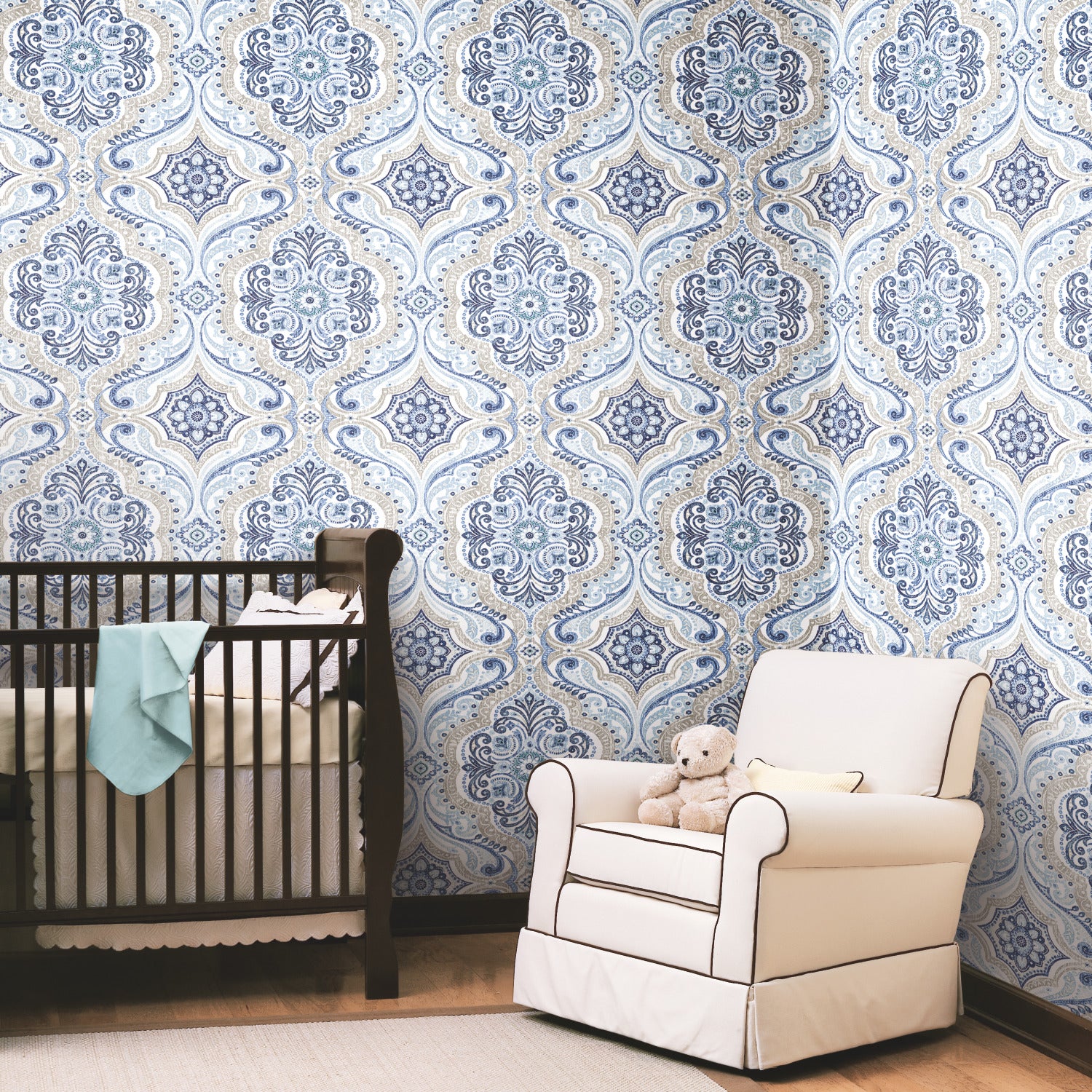 Bohemian Damask P&S Wallpaper in a room setting
