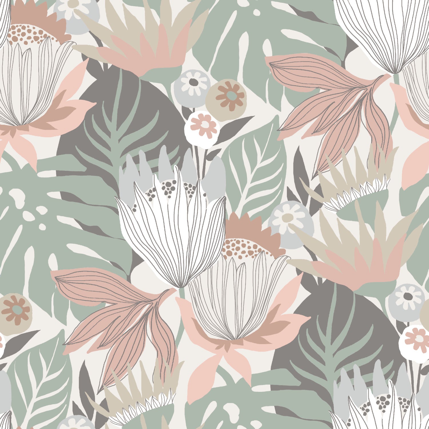 Retro Tropical Leaves Peel and Stick Wallpaper by WallPops
