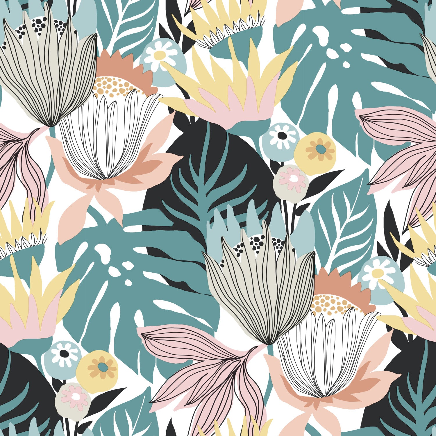 Retro Tropical Leaves Peel and Stick Wallpaper by WallPops