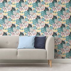 Retro Tropical Leaves Peel and Stick Wallpaper in a room setting
