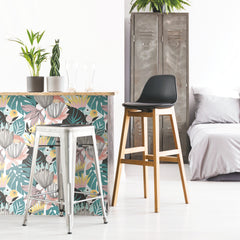 Retro Tropical Leaves Peel and Stick Wallpaper in a room setting