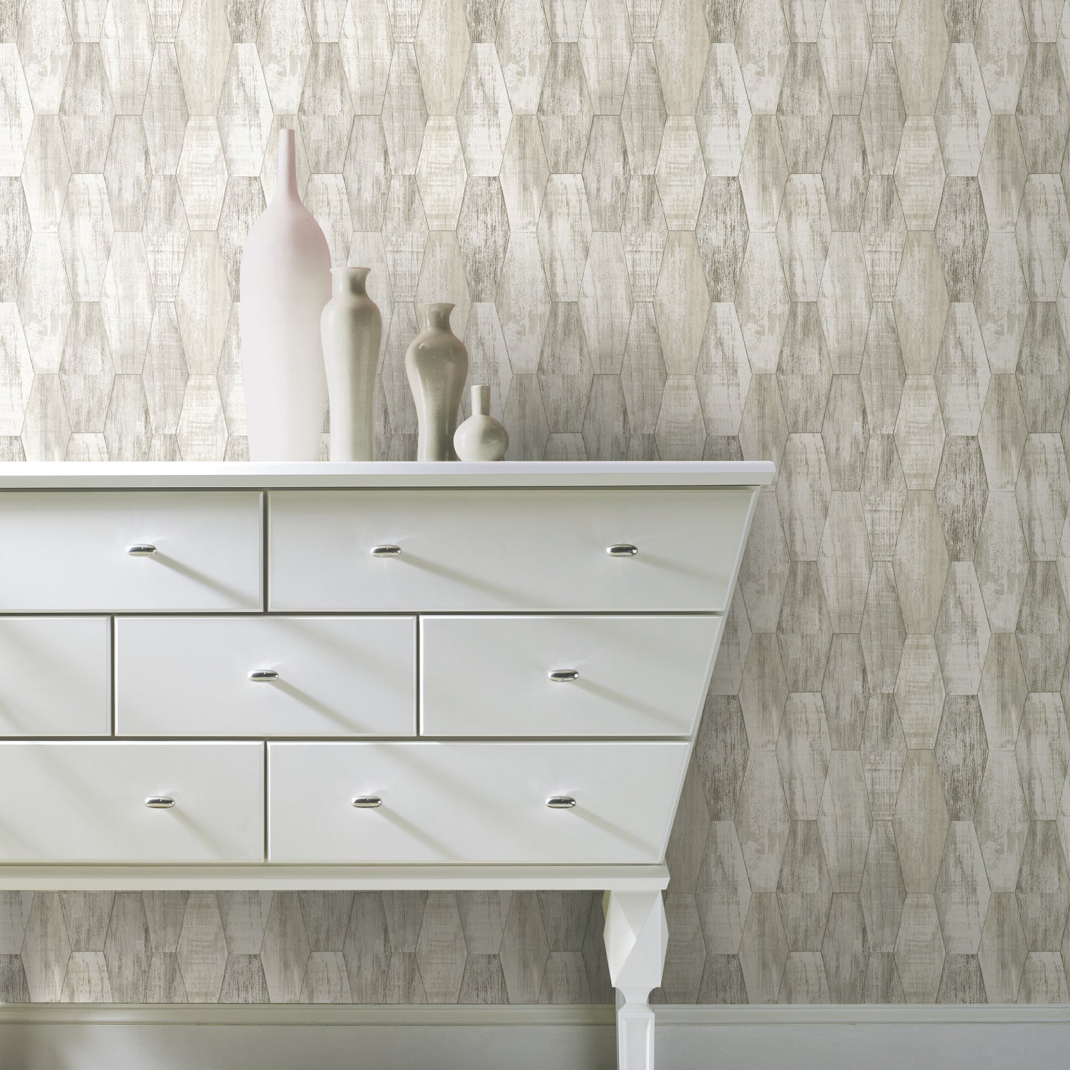 Wood Hexagon Tile P&S Wallpaper in a room setting