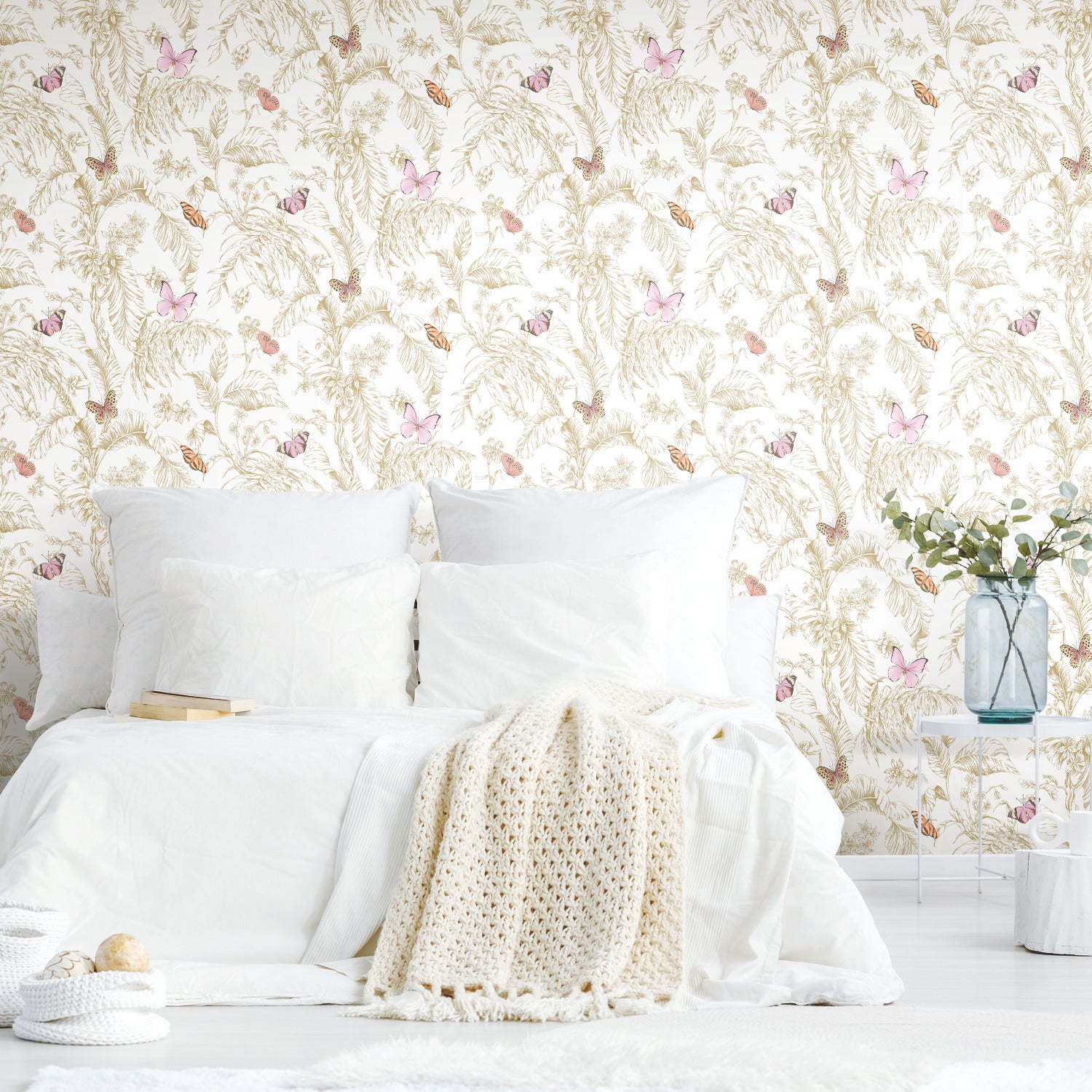 Butterfly Sketch Peel and Stick Wallpaper in a room setting