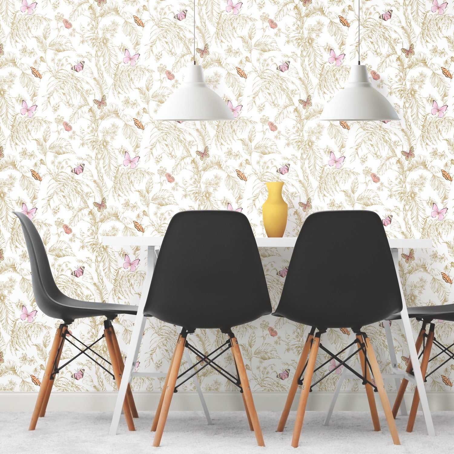 Butterfly Sketch Peel and Stick Wallpaper in a room setting