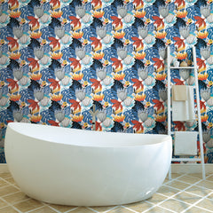 Retro Tropical Leaves P&S Wallpaper in a room setting