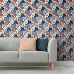 Retro Tropical Leaves P&S Wallpaper in a room setting