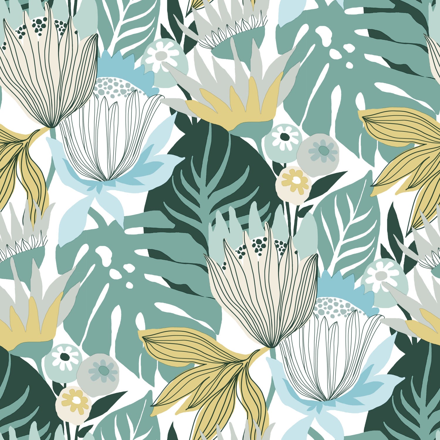 Retro Tropical Leaves Peel and Stick Wallpaper by WallPops