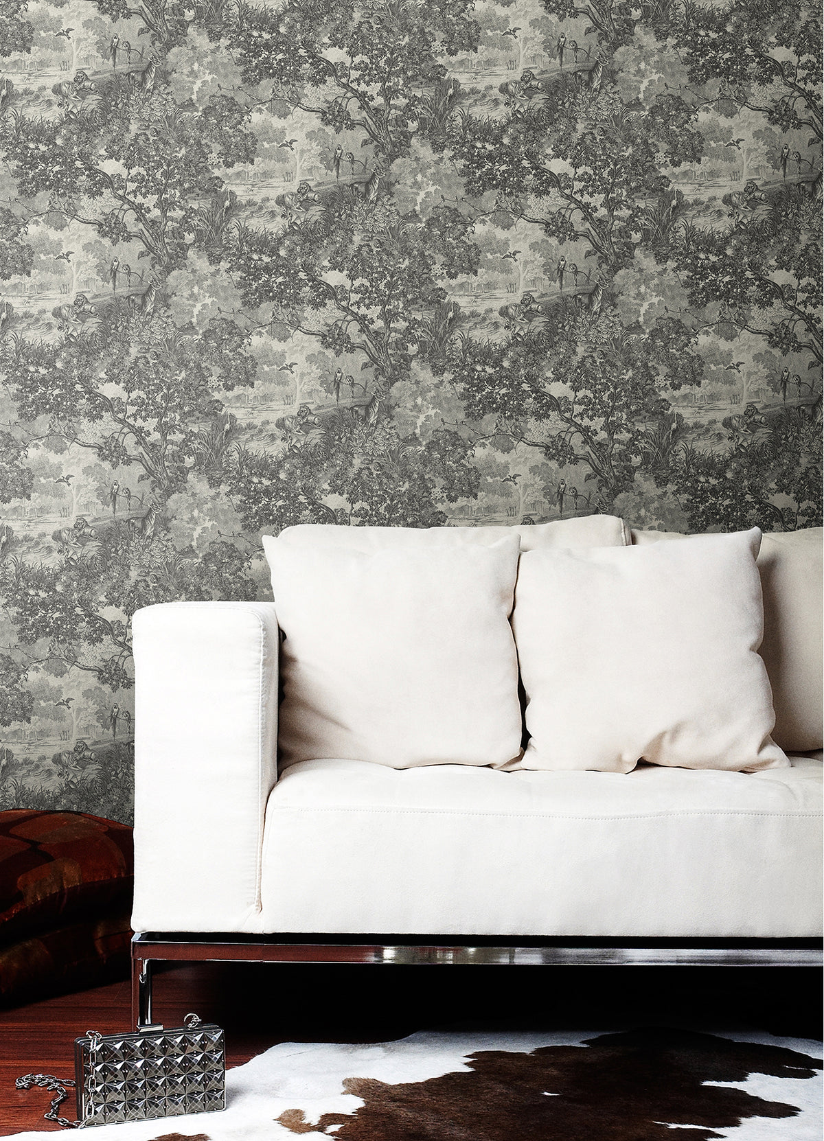 Jungle Toile Peel and Stick Wallpaper in a room setting