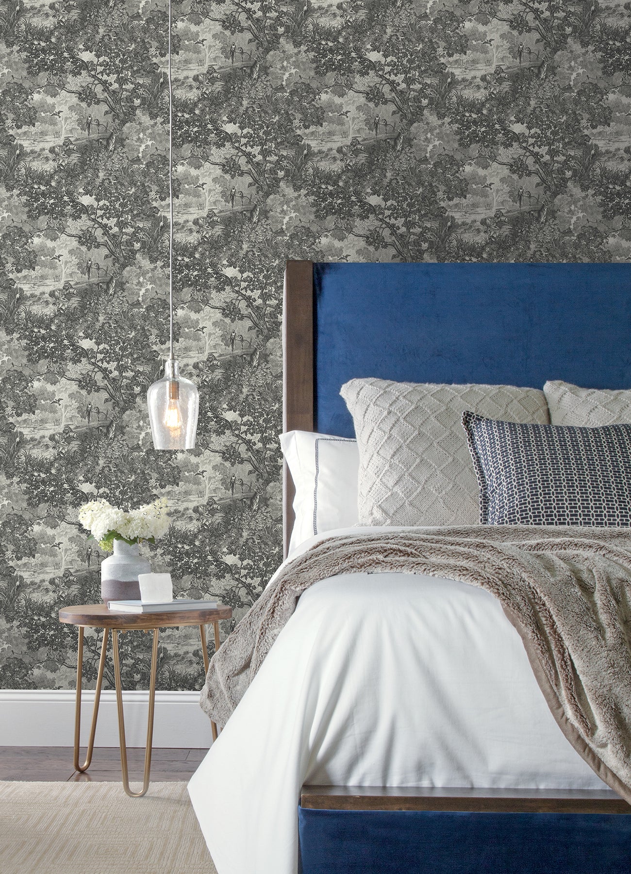 Jungle Toile Peel and Stick Wallpaper in a room setting