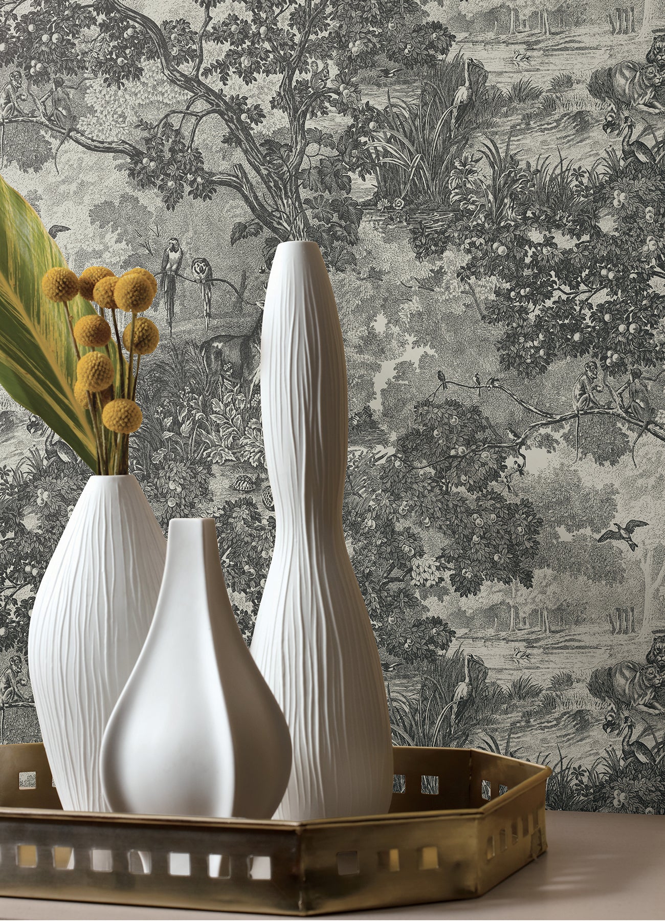 Jungle Toile Peel and Stick Wallpaper in a room setting