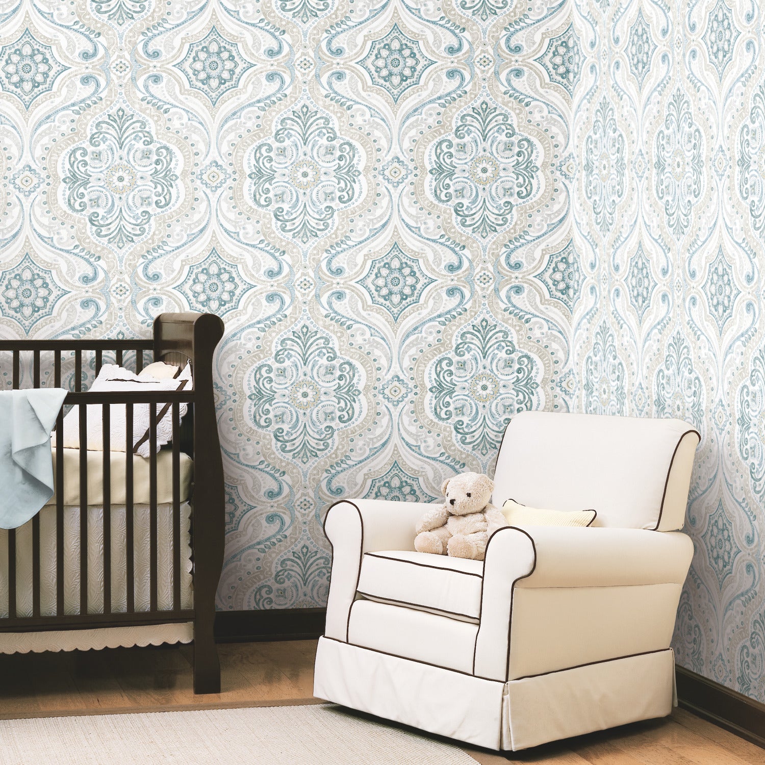 Bohemian Damask Peel and Stick Wallpaper in a room setting