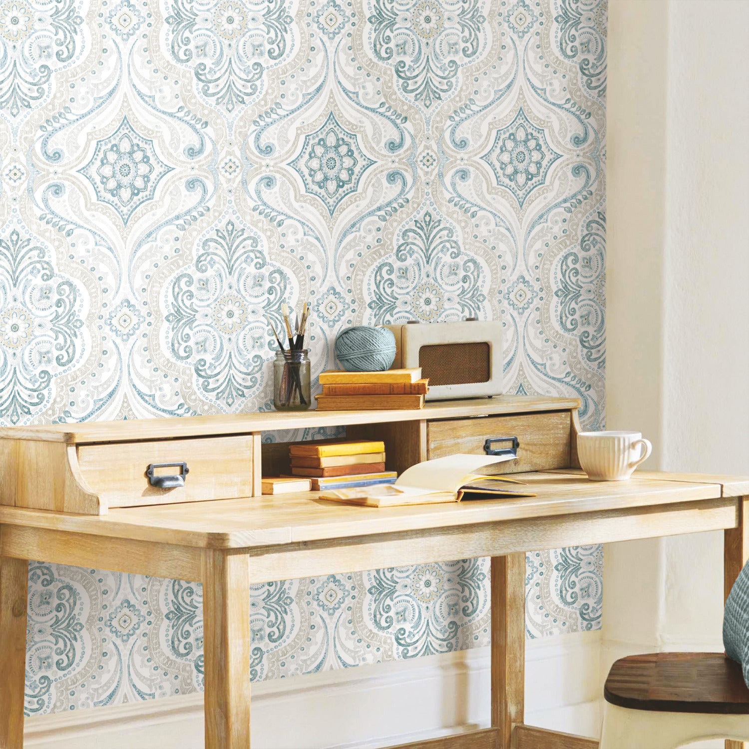 Bohemian Damask Peel and Stick Wallpaper in a room setting