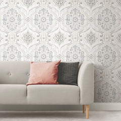 Bohemian Damask Peel and Stick Wallpaper in a room setting