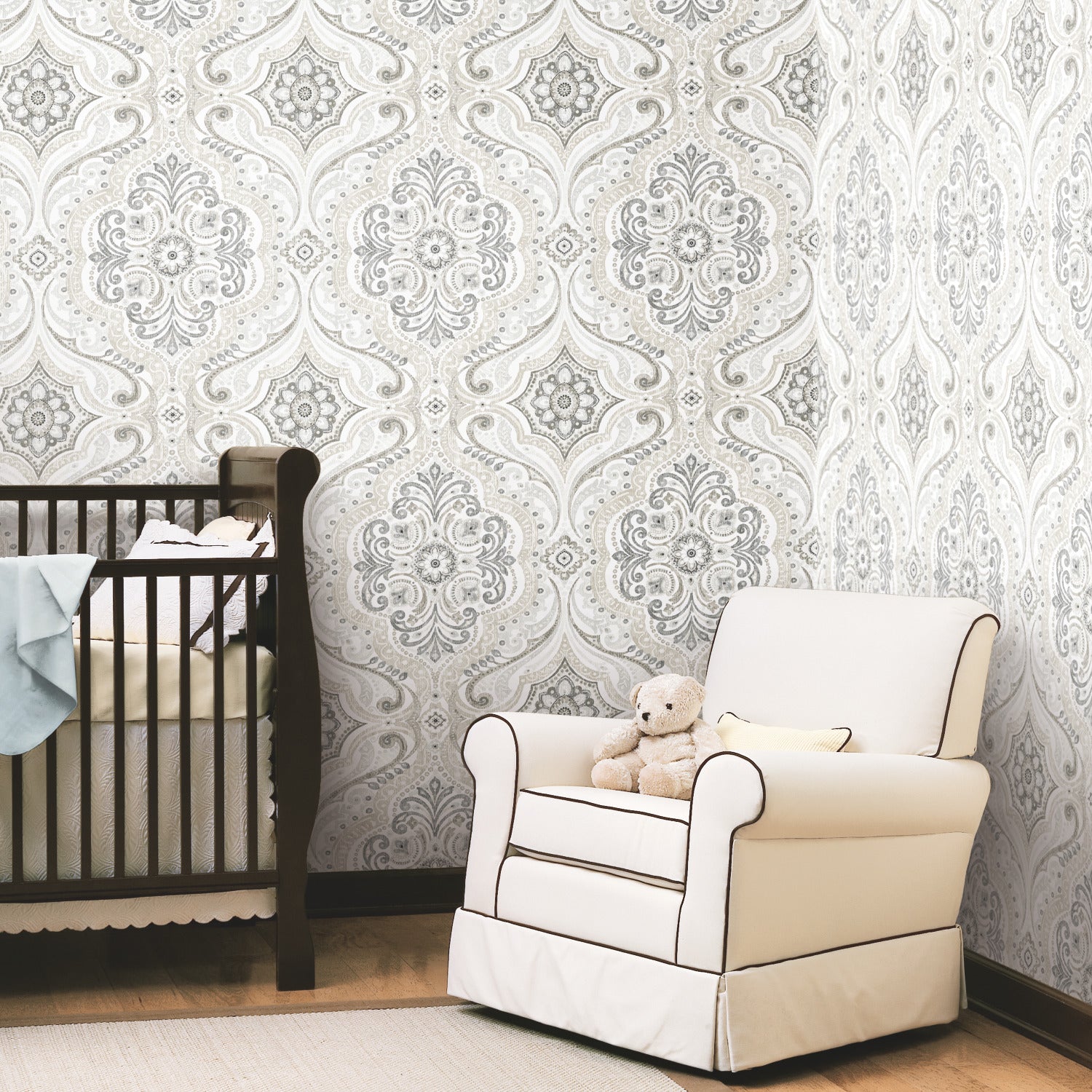 Bohemian Damask Peel and Stick Wallpaper in a room setting