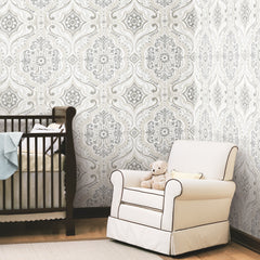 Bohemian Damask Peel and Stick Wallpaper in a room setting
