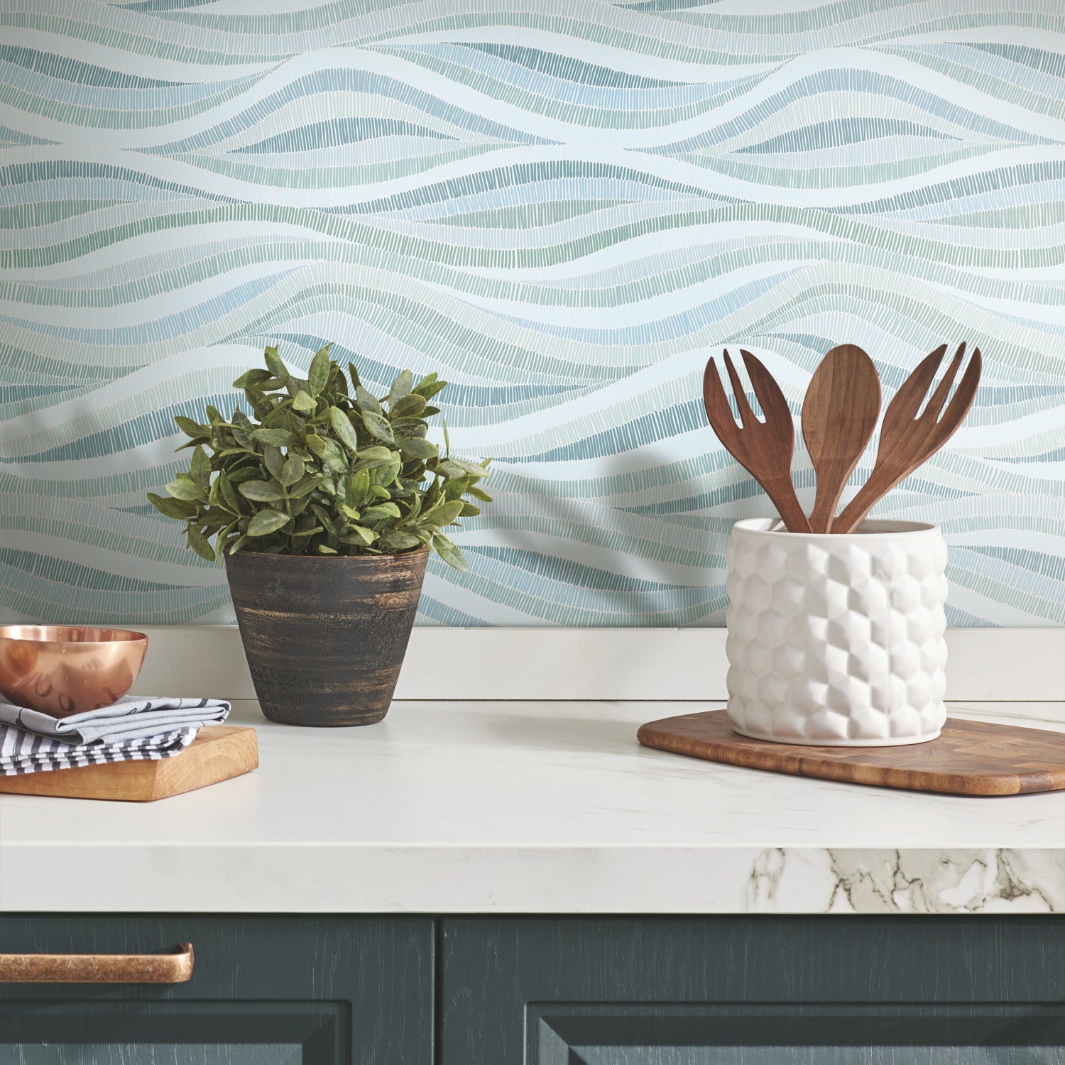 Mosaic Waves Peel and Stick Wallpaper in a room setting