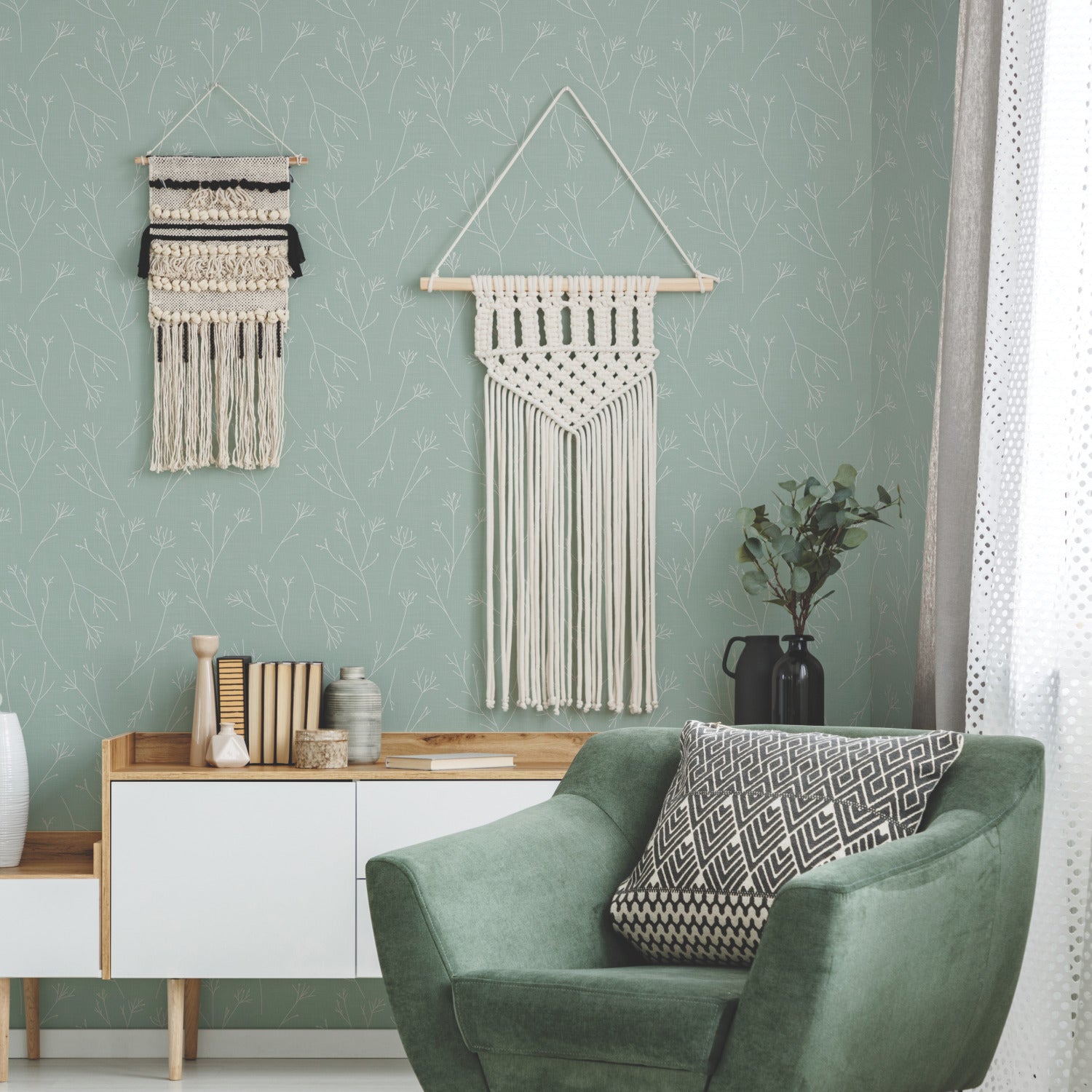 Twigs Peel and Stick Wallpaper in a room setting