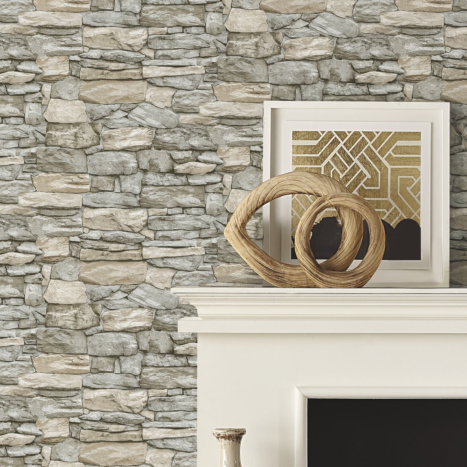 Stone P&S Wallpaper in a room setting