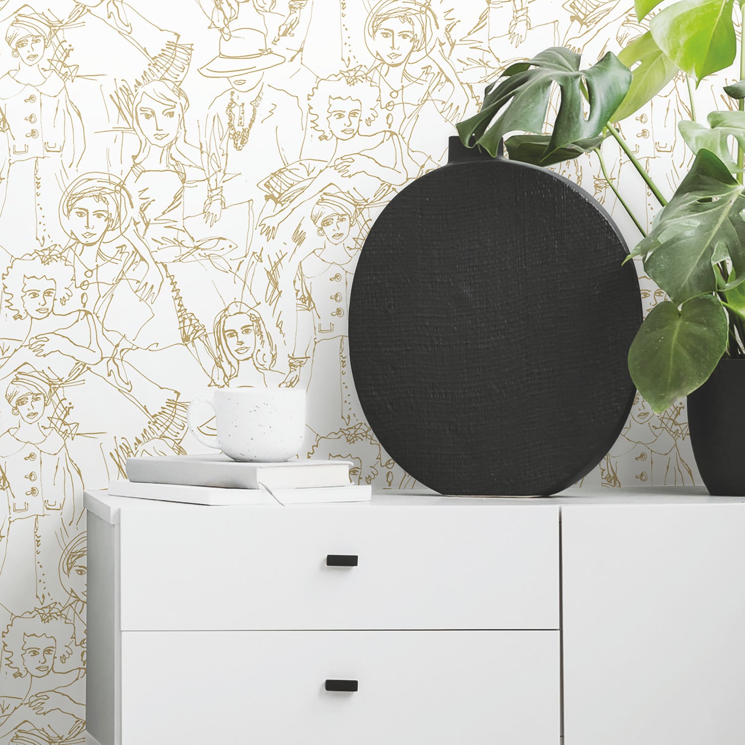 Vogue Sketches P&S Wallpaper in a room setting