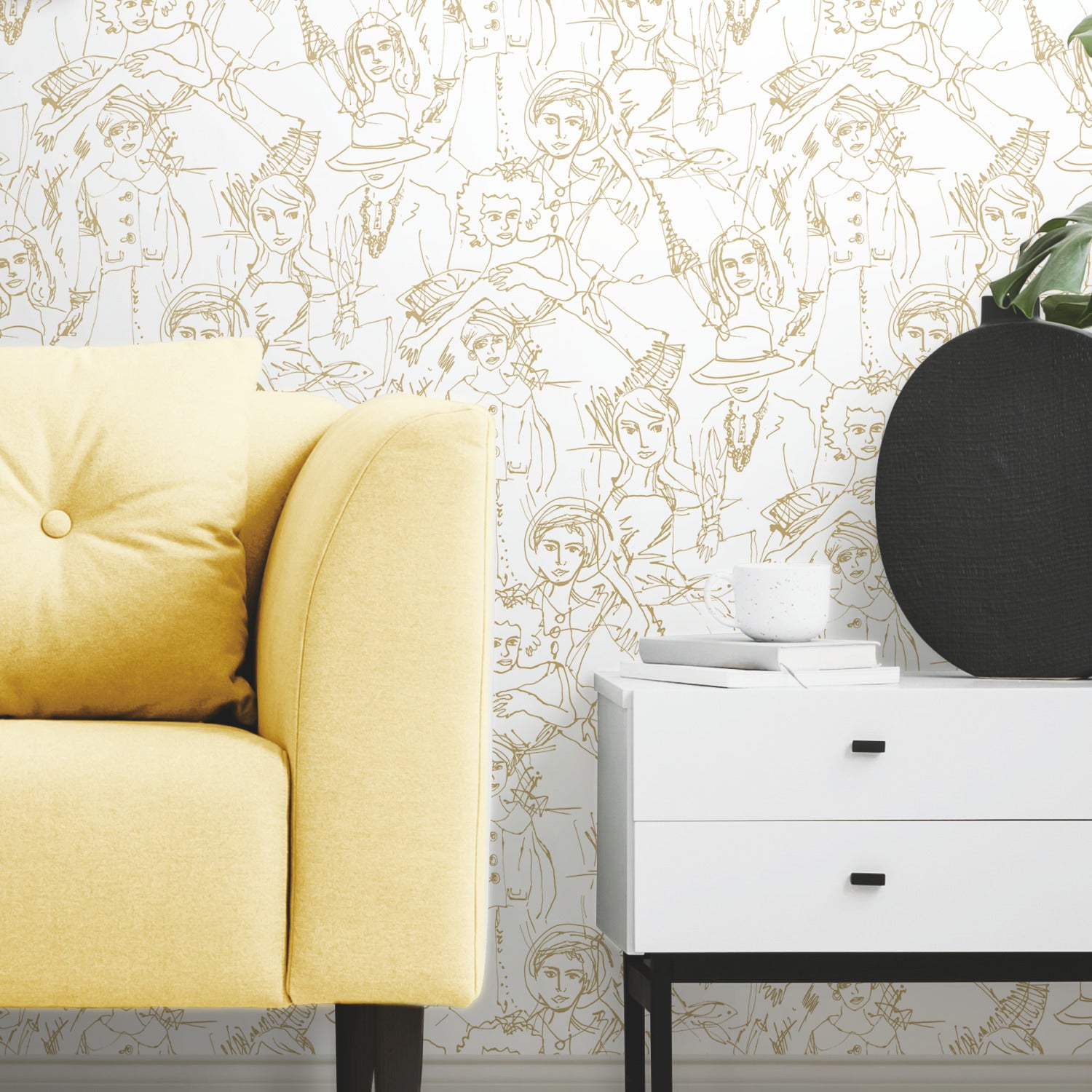 Vogue Sketches P&S Wallpaper in a room setting