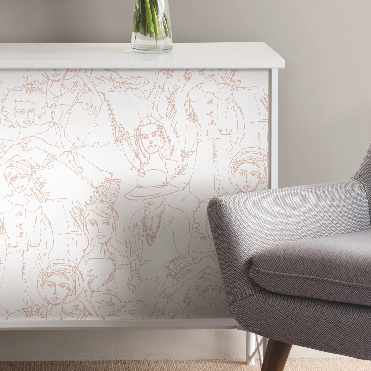 Vogue Sketches P&S Wallpaper in a room setting
