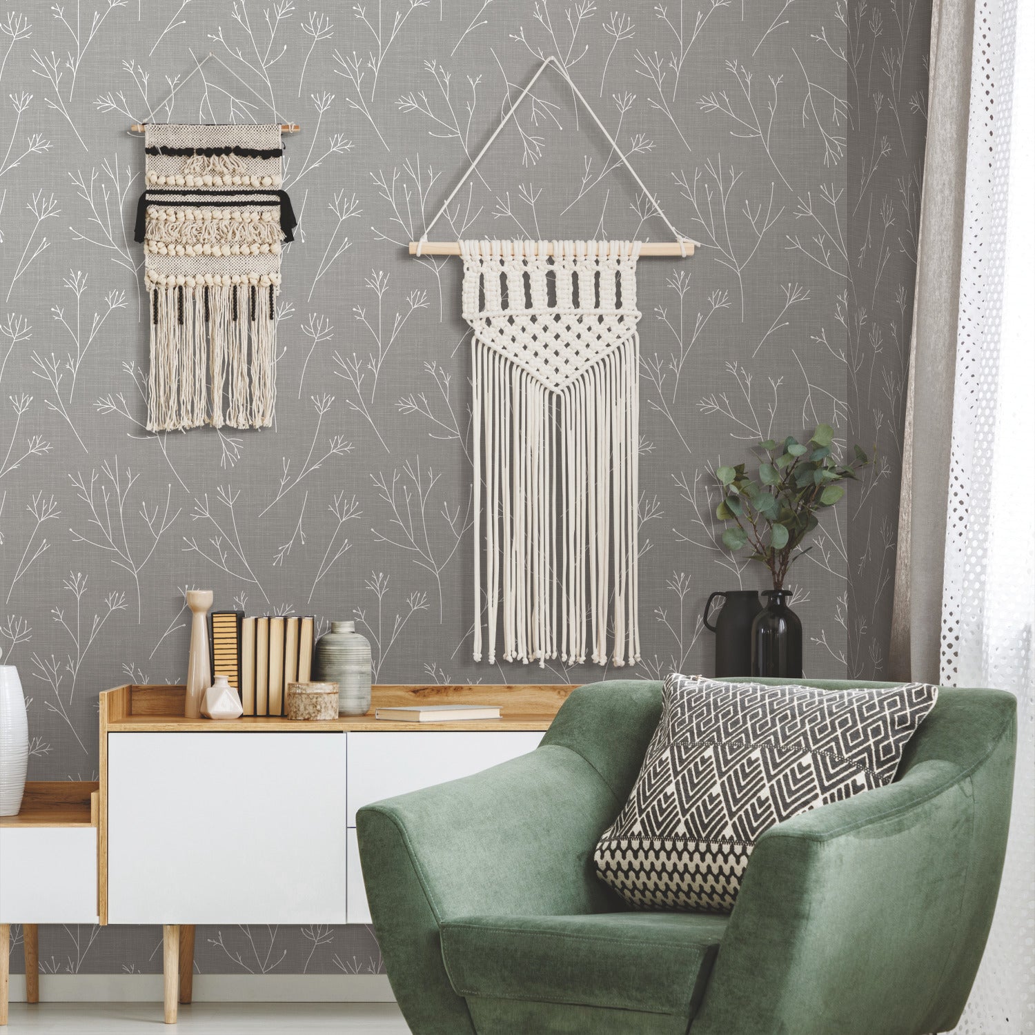 Twigs Peel and Stick Wallpaper in a room setting