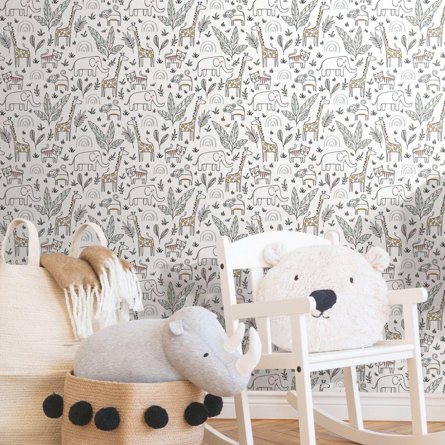 Jungle Menagerie P&S Wallpaper in a room setting