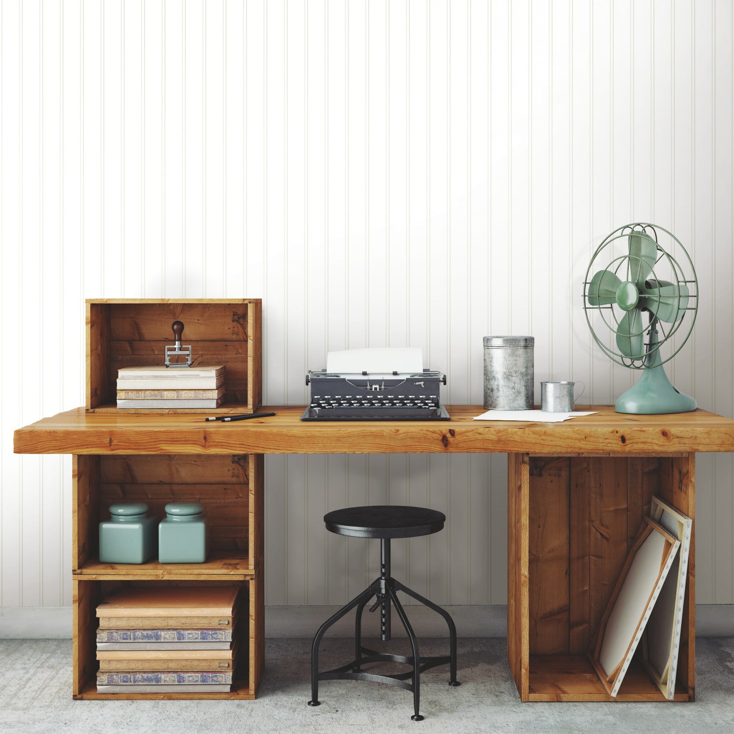 Beadboard Peel and Stick Wallpaper in a room setting