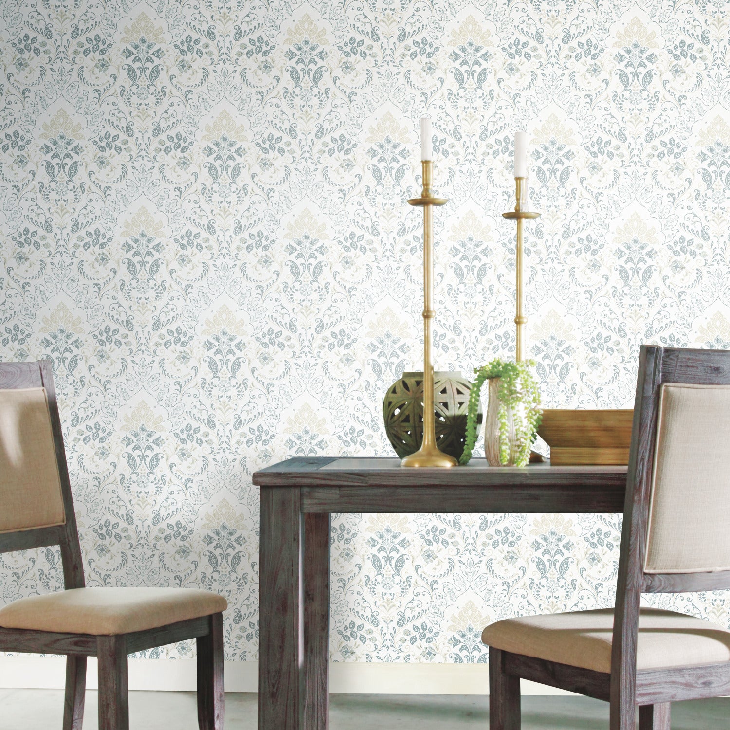 Persian Damask Peel and Stick Wallpaper in a room setting