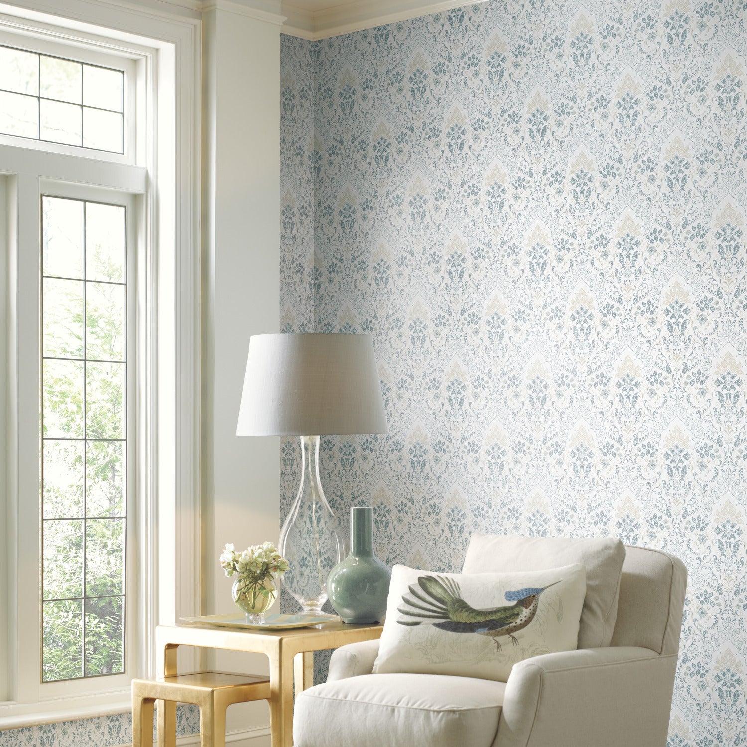 Persian Damask Peel and Stick Wallpaper in a room setting