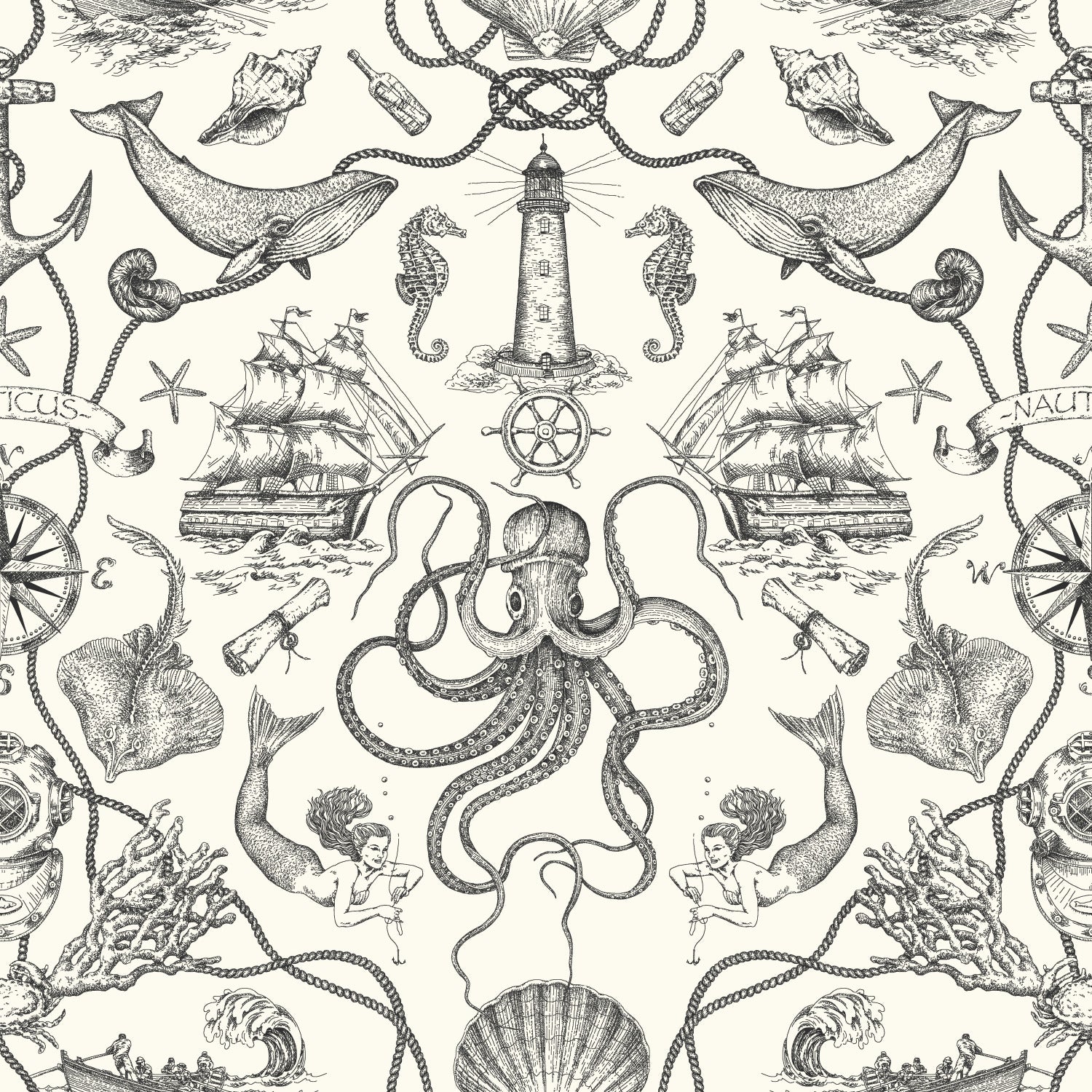 Deep Sea Toile Peel and Stick Wallpaper by WallPops