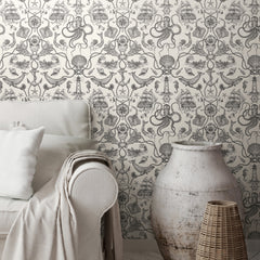 Deep Sea Toile Peel and Stick Wallpaper in a room setting