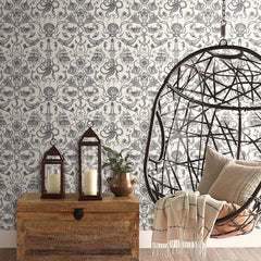 Deep Sea Toile Peel and Stick Wallpaper in a room setting