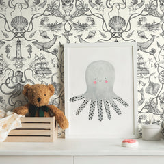 Deep Sea Toile Peel and Stick Wallpaper in a room setting