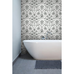 Deep Sea Toile Peel and Stick Wallpaper in a room setting