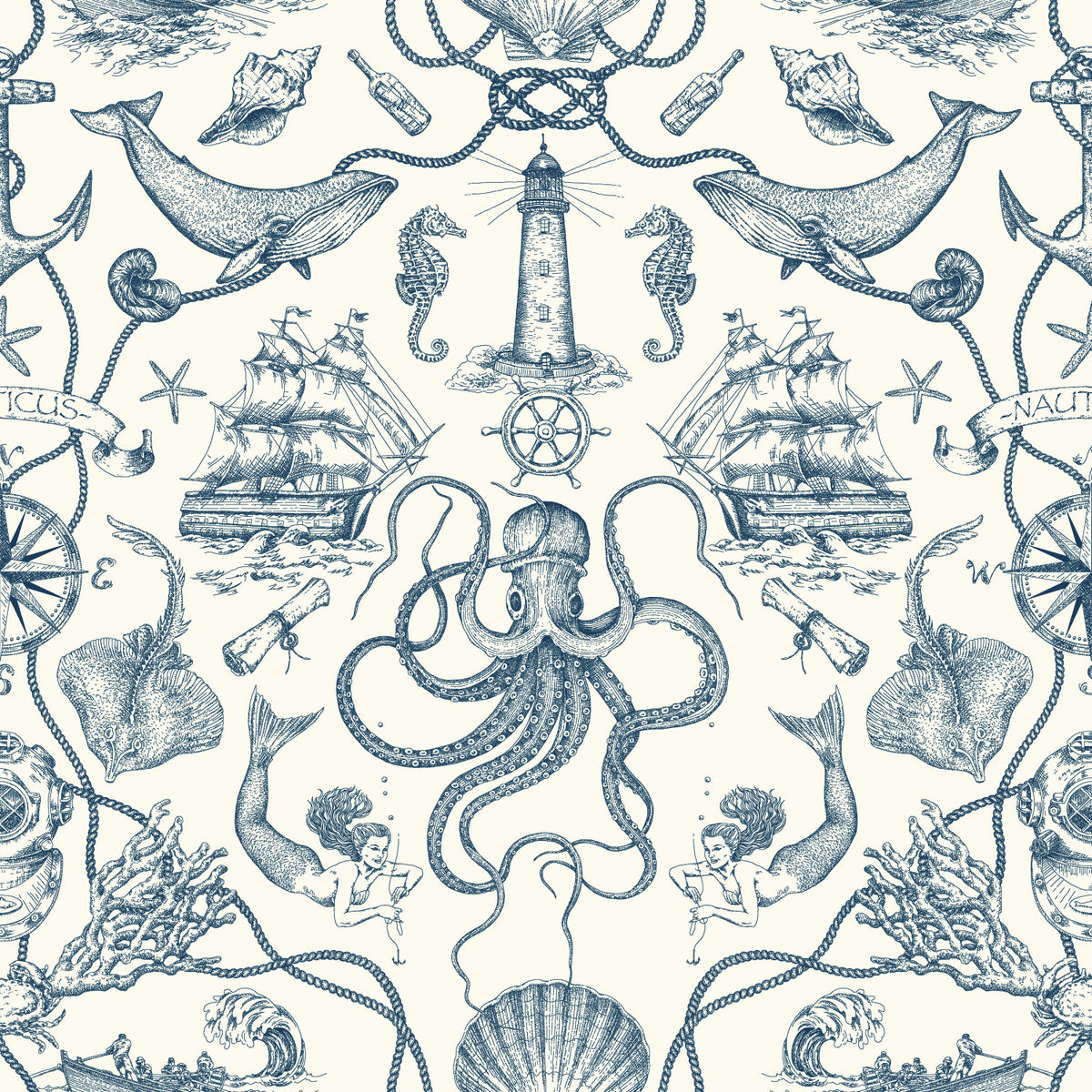 Deep Sea Toile Peel and Stick Wallpaper by WallPops