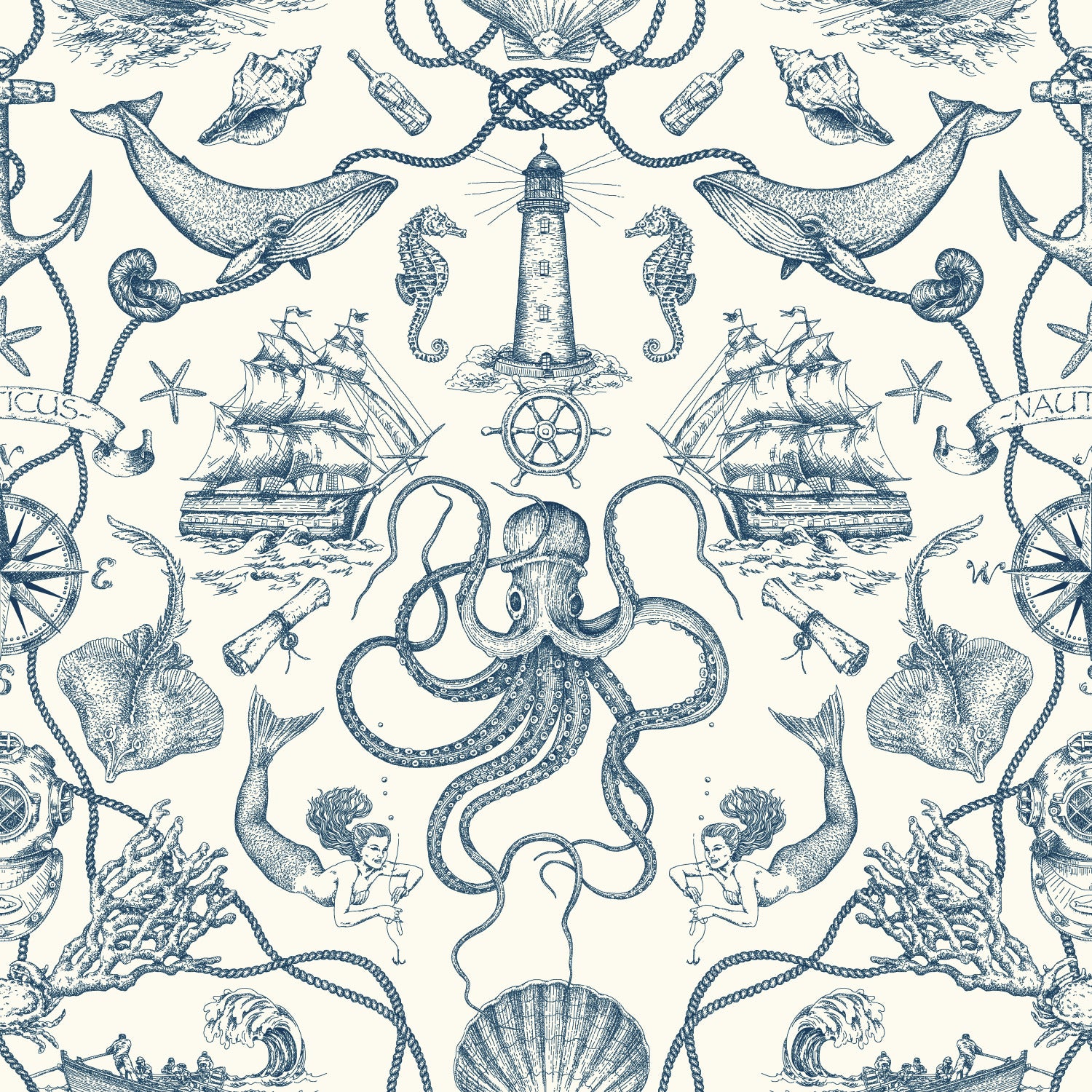 Deep Sea Toile Peel and Stick Wallpaper by WallPops