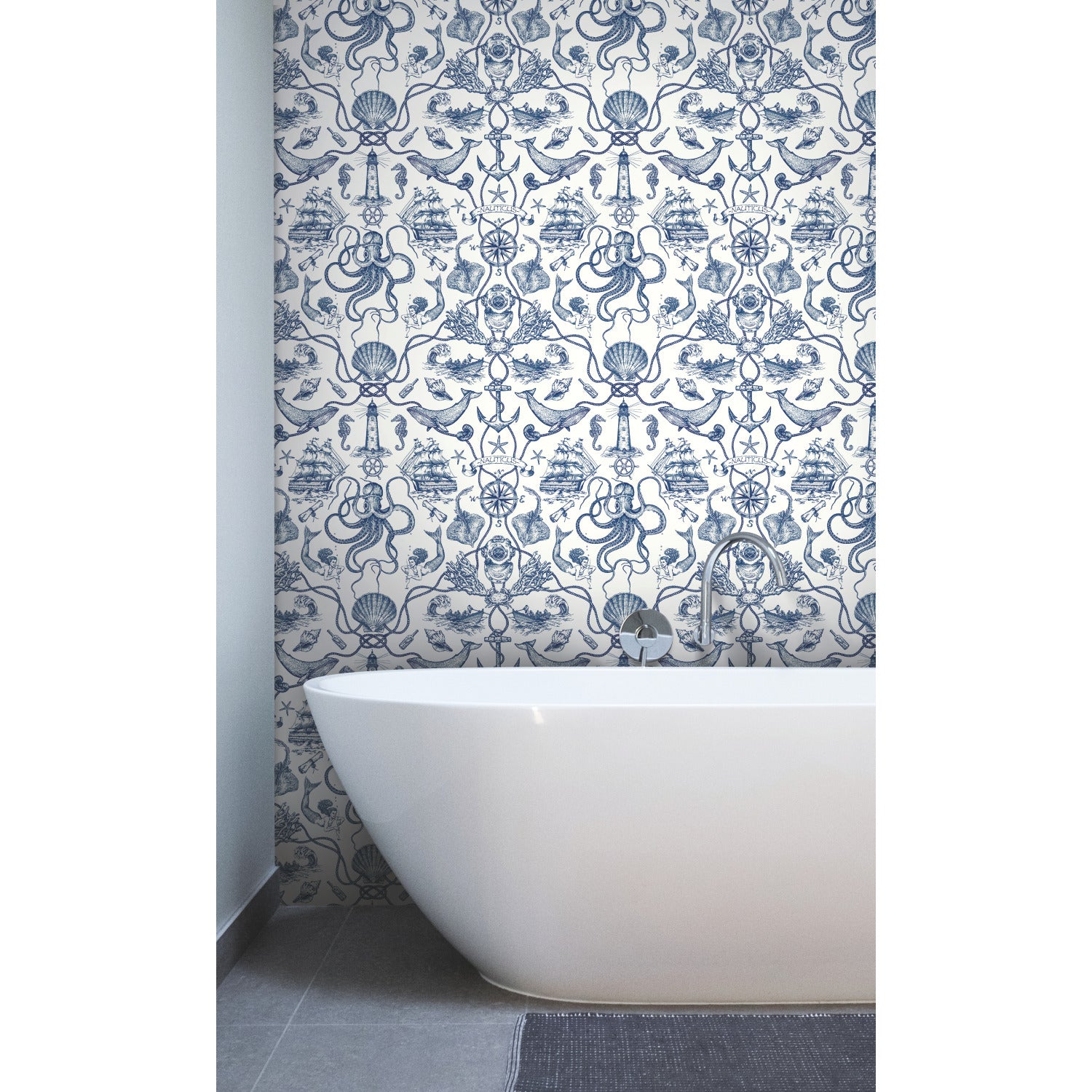 Deep Sea Toile Peel and Stick Wallpaper in a room setting