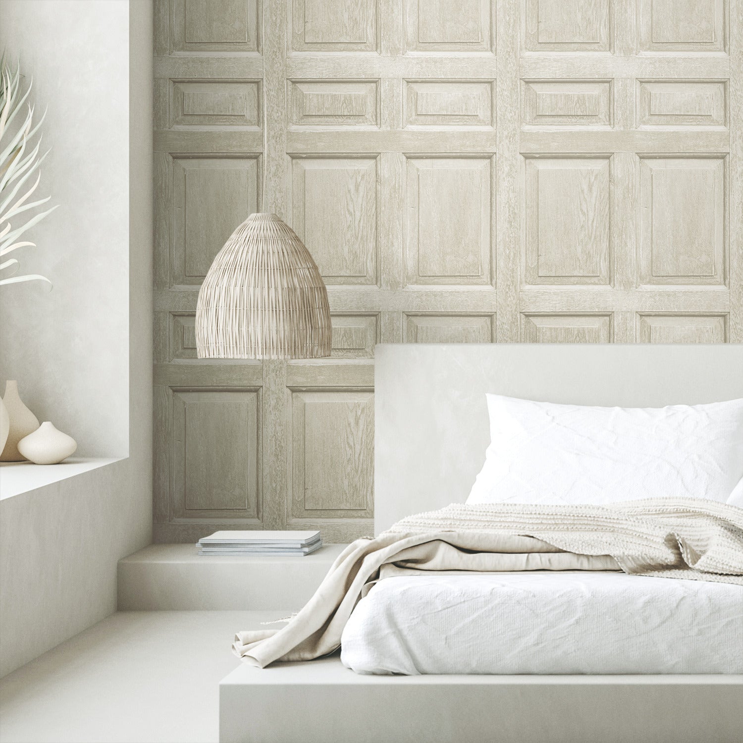 Beveled Wood Paneling Peel & Stick Wallpaper in a room setting