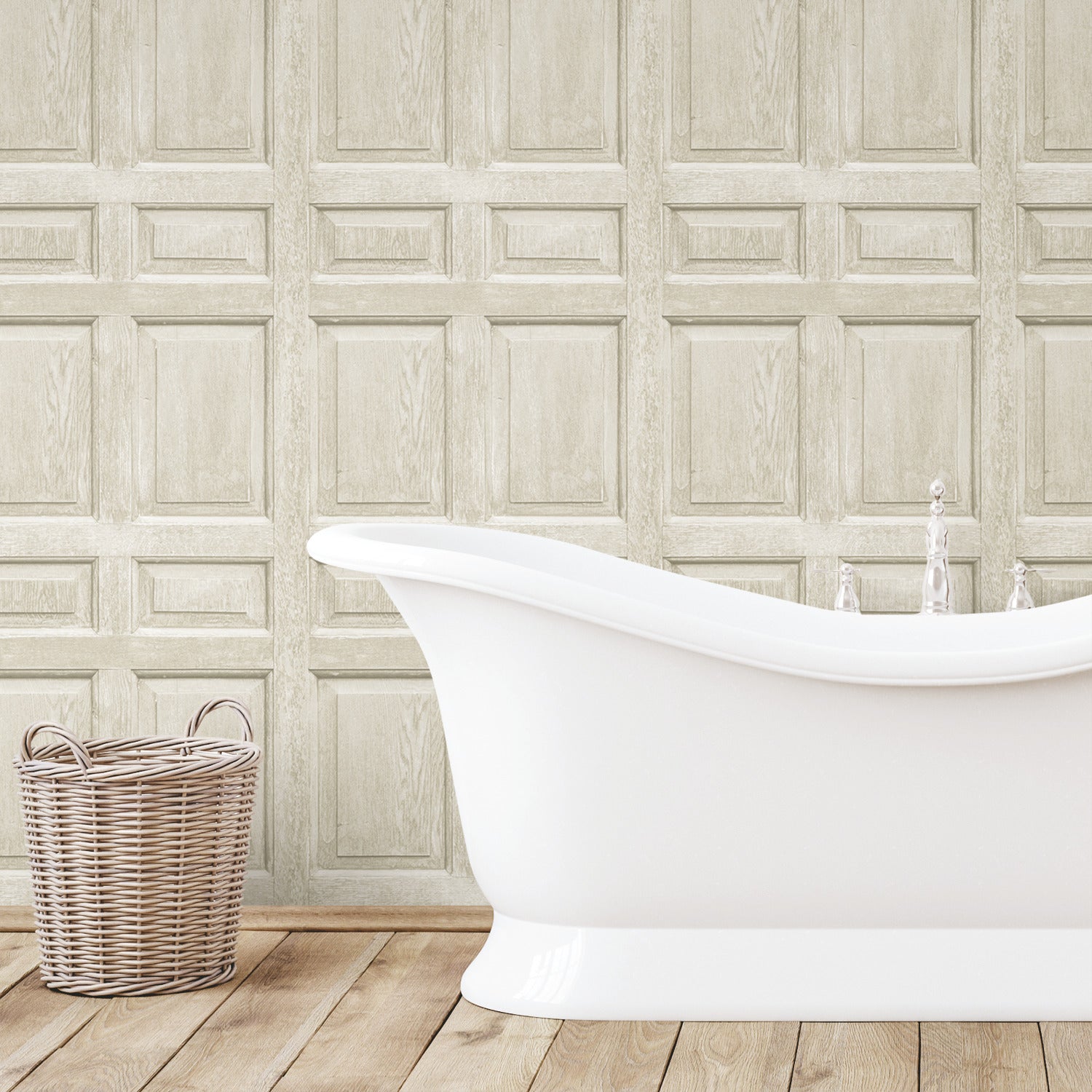 Beveled Wood Paneling Peel & Stick Wallpaper in a room setting