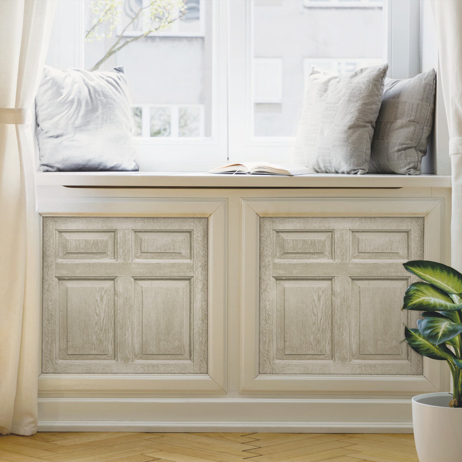Beveled Wood Paneling Peel & Stick Wallpaper in a room setting