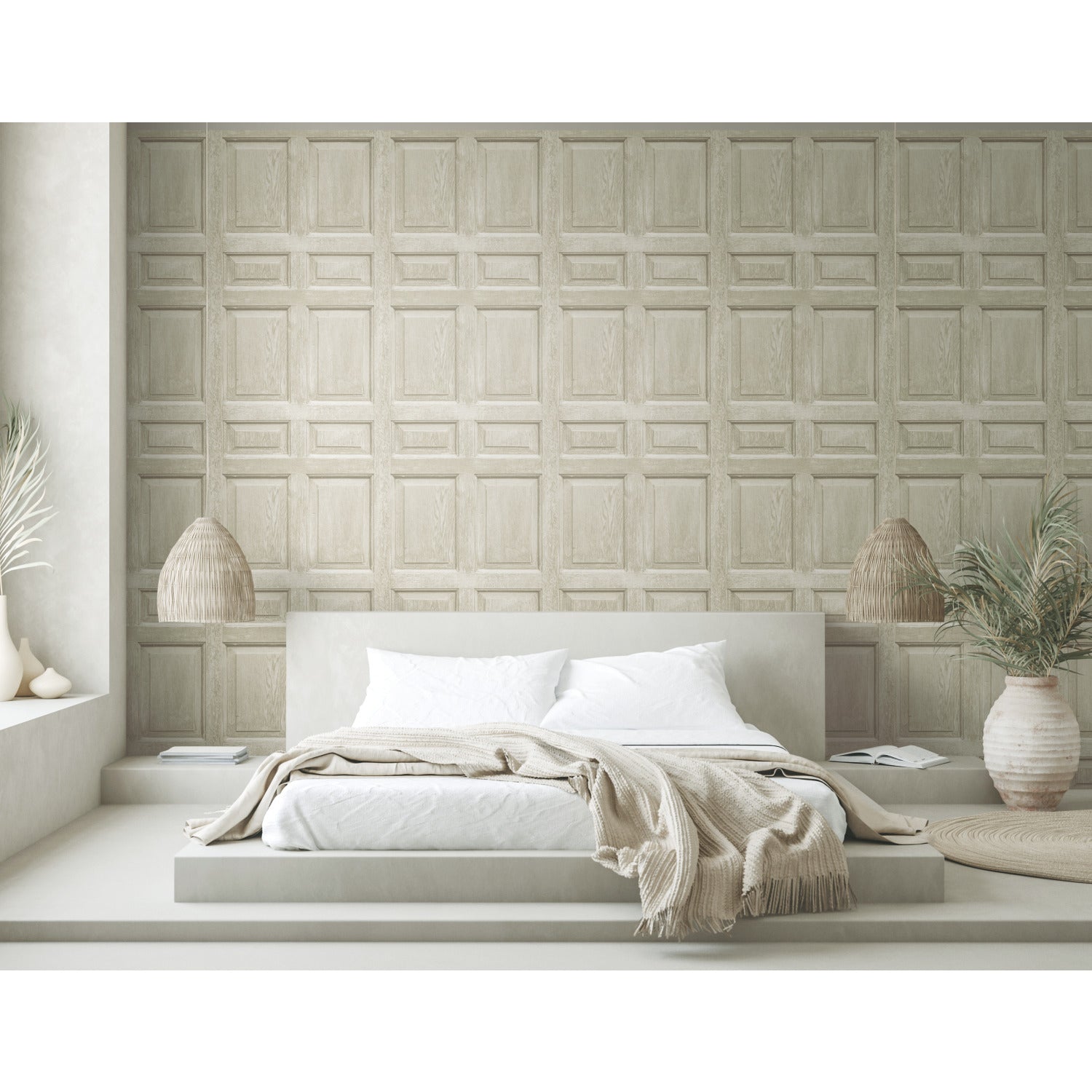 Beveled Wood Paneling Peel & Stick Wallpaper in a room setting