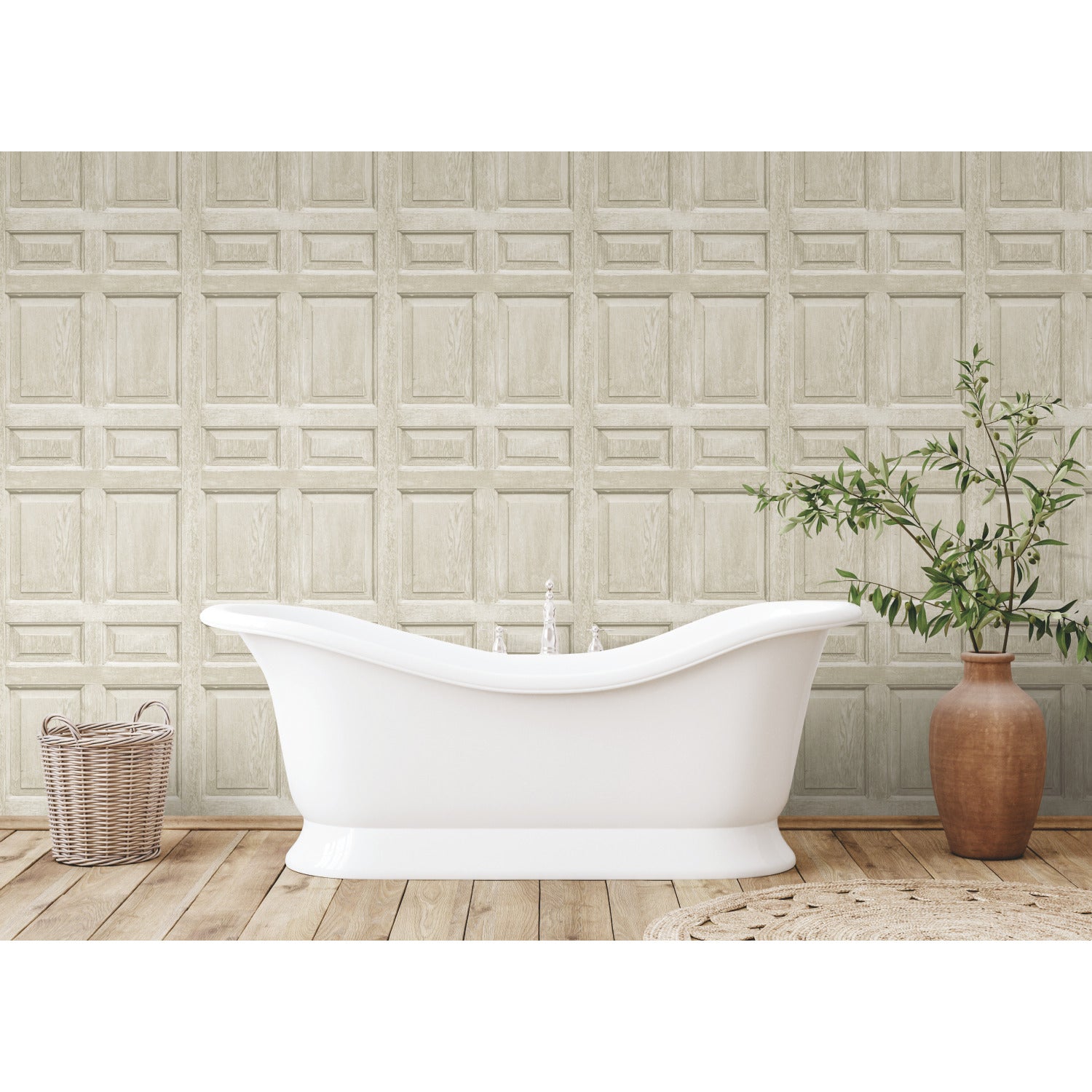 Beveled Wood Paneling Peel & Stick Wallpaper in a room setting
