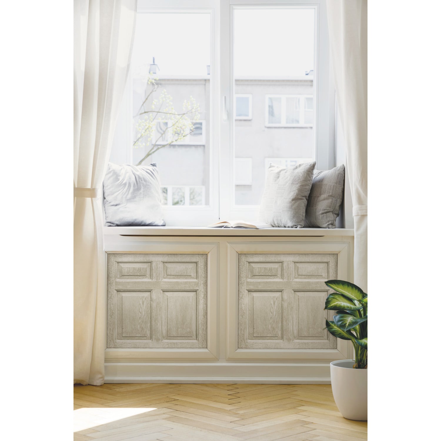 Beveled Wood Paneling Peel & Stick Wallpaper in a room setting