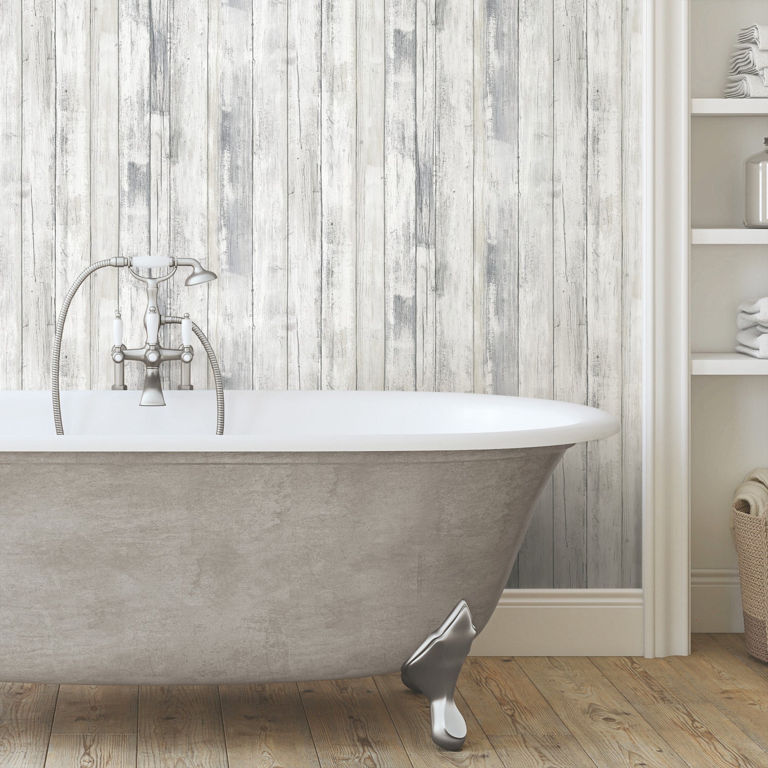 Weathered Planks P&S Wallpaper in a room setting