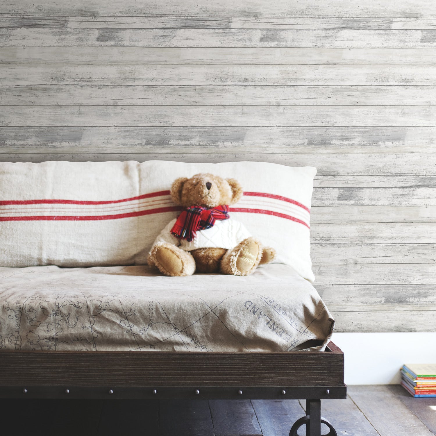 Weathered Planks P&S Wallpaper in a room setting