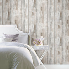 Weathered Planks P&S Wallpaper in a room setting